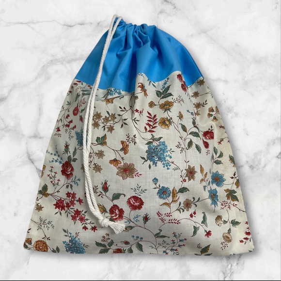 Floral Cotton Bread Bag Reusable Sourdough Natural Linen Bread Bag Zero Waste - Picture 2 of 4